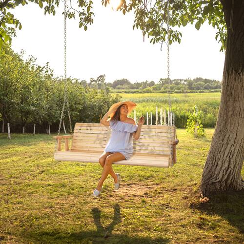 Alt View 7. Winado - 5 FT Patio Wooden Porch Swing, Heavy Duty 880 LBS Swing Chair Bench, with Hanging Chains for Outdoor Courtyard Garden - Burlywood.