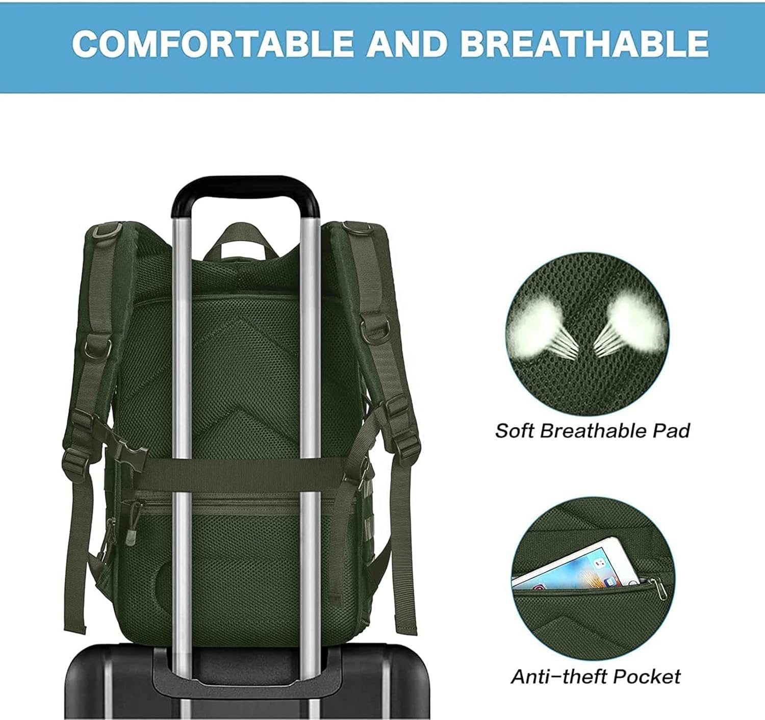 COMFORTABLE AND BREATHABLE

Soft Breathable Pad

Anti-theft Pocket
