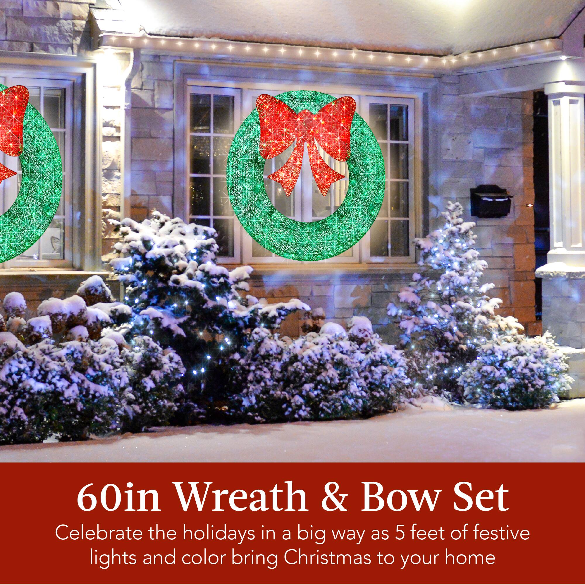 60in Wreath & Bow Set

Celebrate the holidays in a big way as 5 feet of festive lights and color bring Christmas to your home