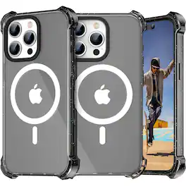 Entronix - Magnetic Case for iPhone 16 Pro - Clear Shockproof Design - Black