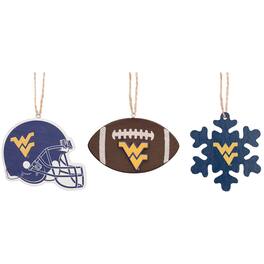 The Memory Company - West Virginia Mountaineers Three-Pack Helmet, Football & Snowflake Ornament Set - Multicolor