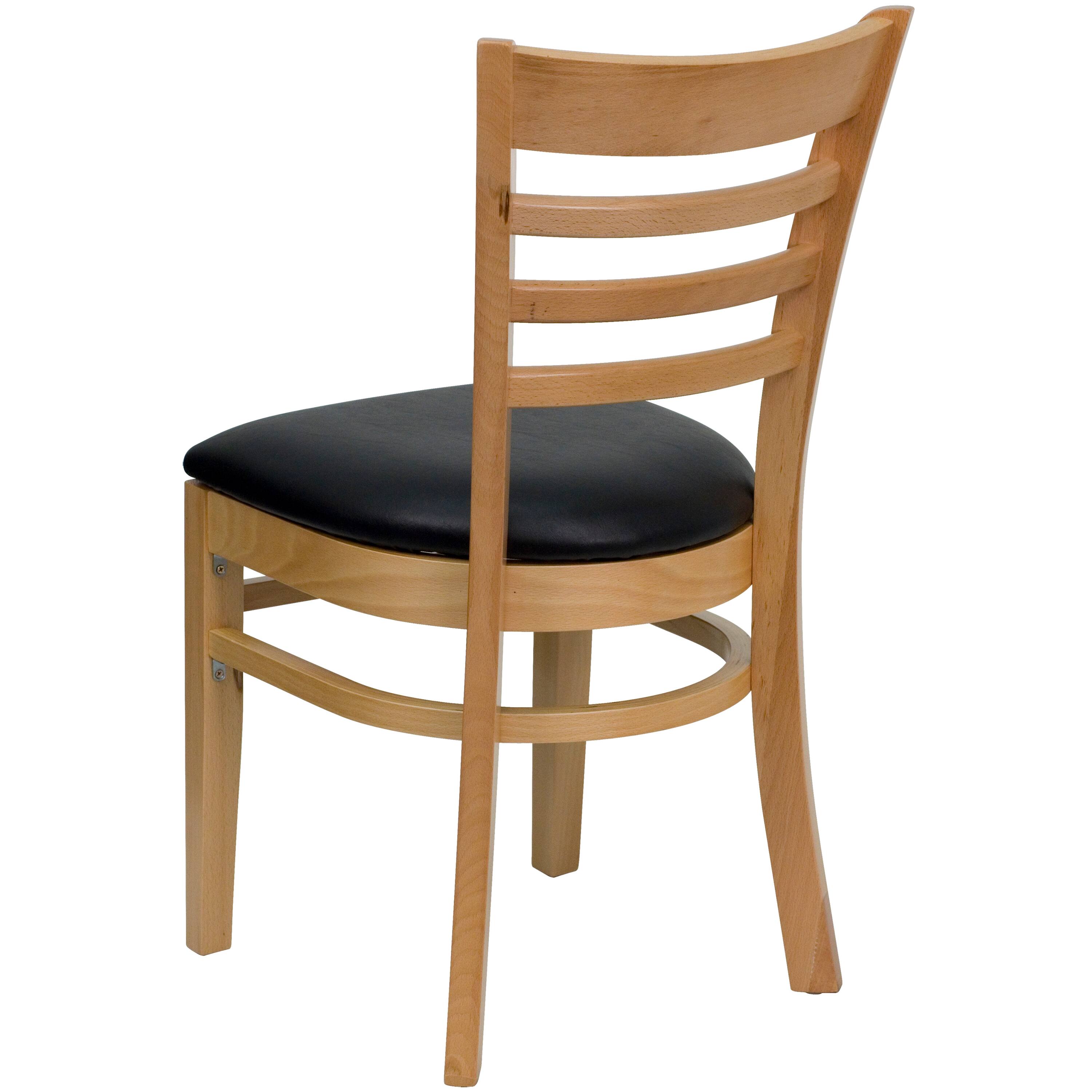 Alt View 4. Emma + Oliver - 2 Pack Ladder Back Wooden Restaurant Chair - Black Vinyl Seat/Natural Wood Frame.