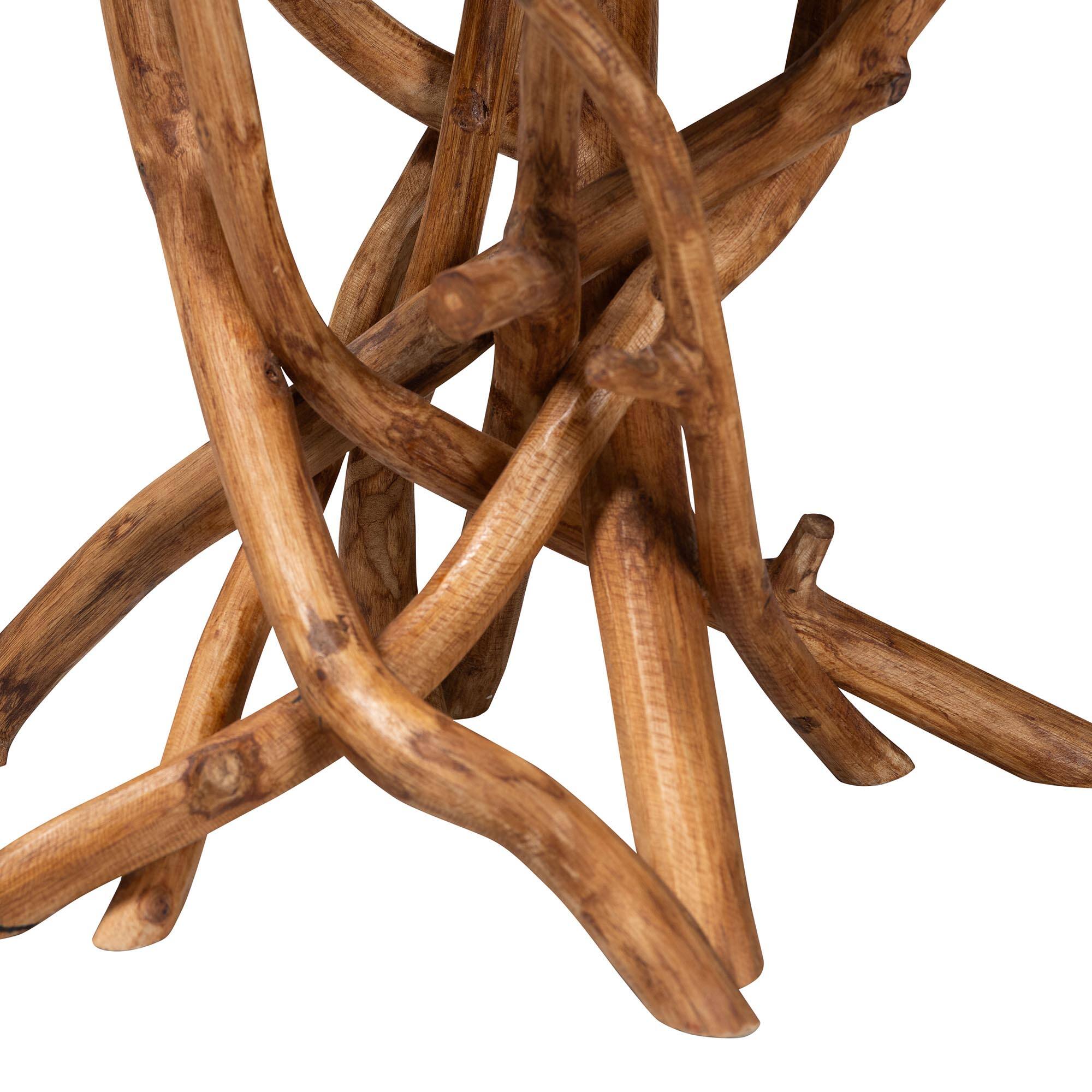 Left. bali & pari - Amada Teak Wood Epoxy Resin End Table - Round Live Edge Side Table with Branch Legs, Handcrafted Rustic Accent Table - Natural Brown/Green.