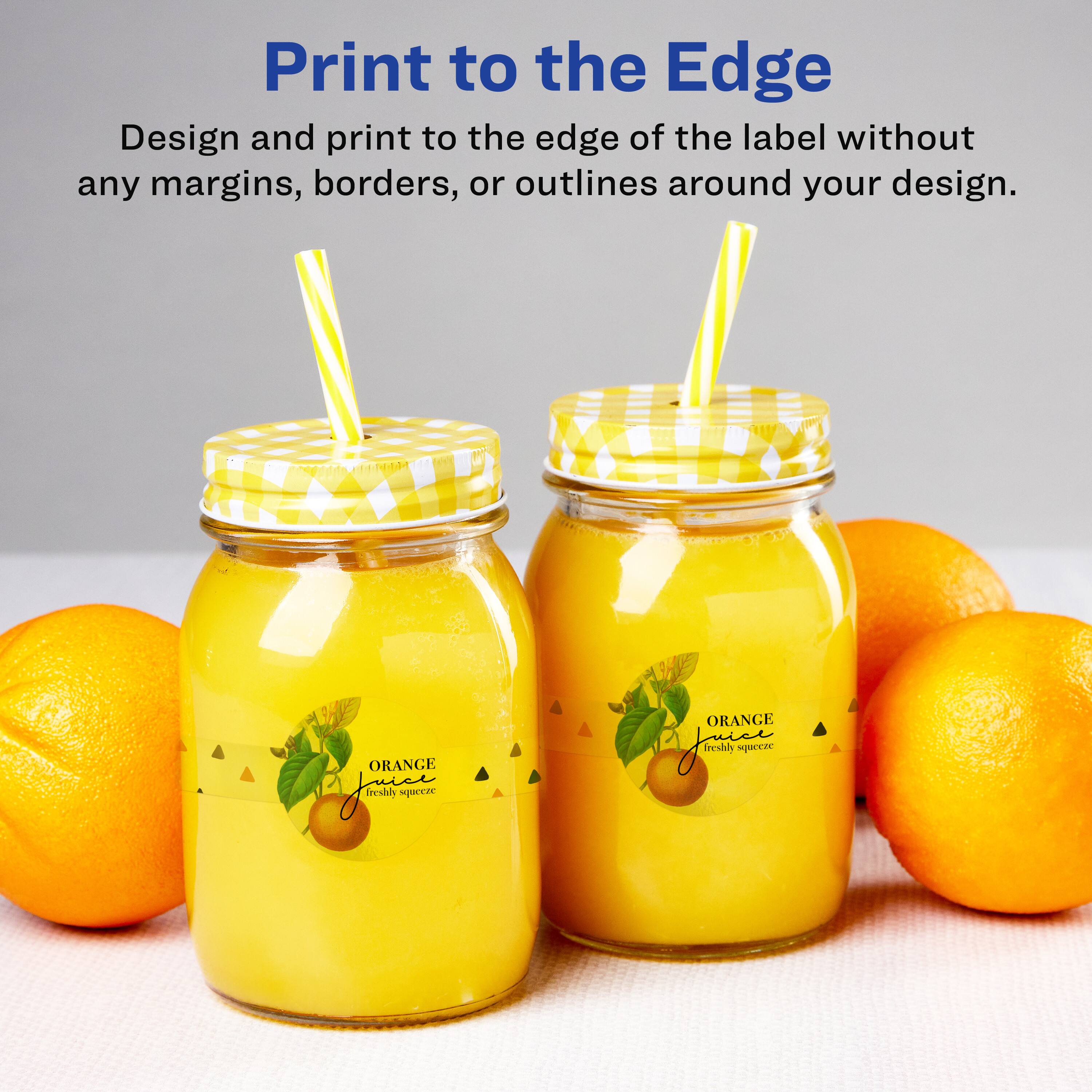 Print to the Edge

Design and print to the edge of the label without any margins, borders, or outlines around your design.

ORANGE juice
freshly squeezed