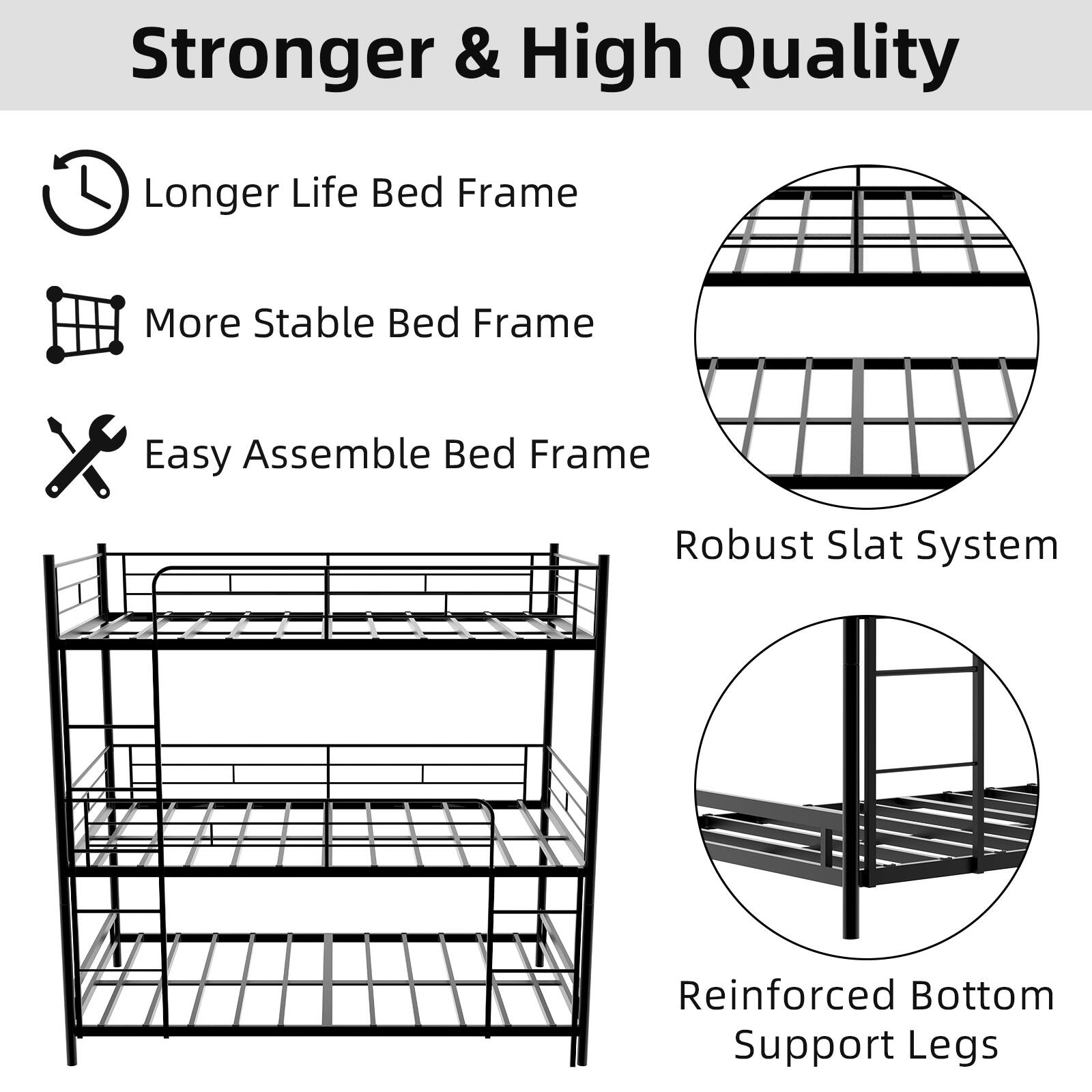 Stronger & High Quality  
Longer Life Bed Frame  
More Stable Bed Frame  
Easy Assemble Bed Frame  
Robust Slat System  
Reinforced Bottom Support Legs