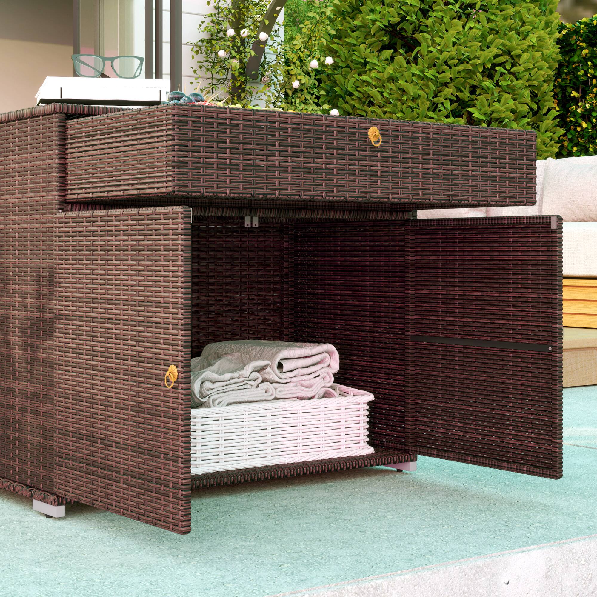 Alt View 7. Outsunny - Wicker Outdoor Storage Cabinet, Pool Towel Storage Cabinet with Drawer, Freestanding PE Rattan Pool Towel Holder - Brown.