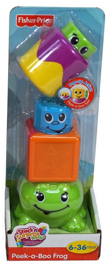 Fisher-Price  
Pop-up Action Peek-a-Boo Fun!  
Stack 'n Surprise Blocks  
6-36 mos  
Peek-a-Boo Frog