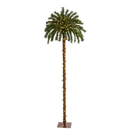 Front. BreeBe - 6’ Xmas Palm Tree with 200 LED Lights and 64 Tips - Green.