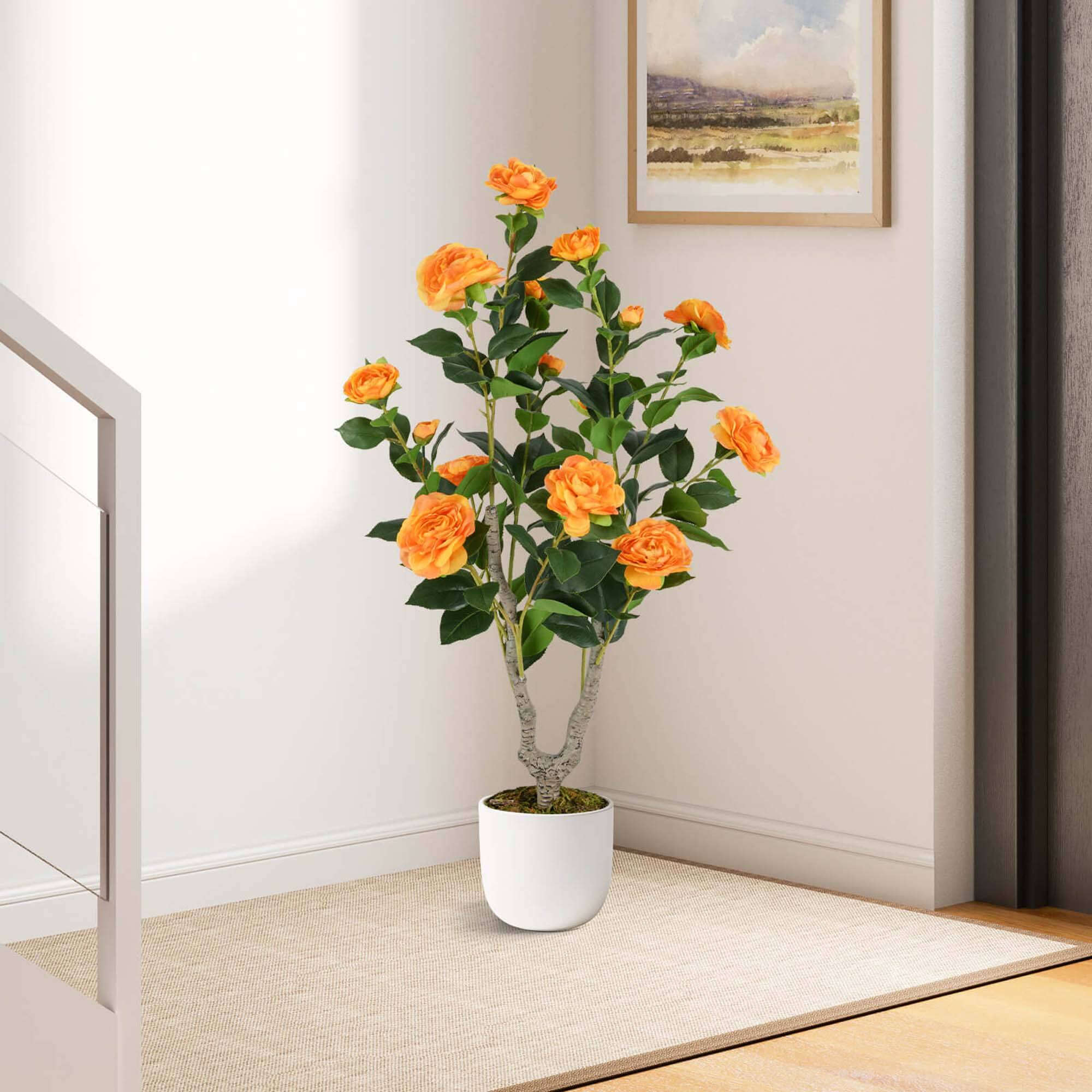 Alt View 3. Costway - Costway 2 PCS 36" Artificial Camellia Tree Fake Potted Tree Greenery Floral Plant Modern Orange - Orange.
