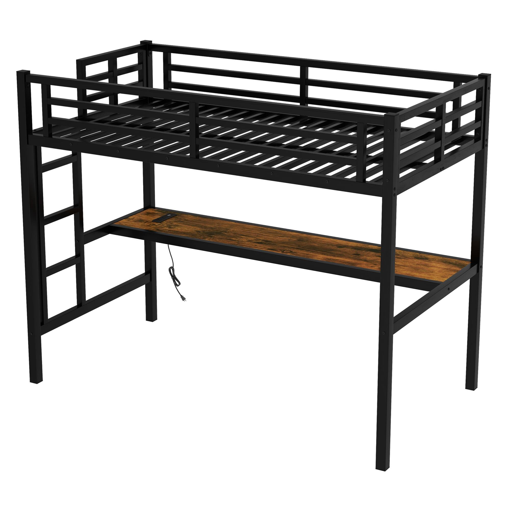 Alt View 5. GOODSILO - Twin XL Loft Bed with Built-In Desk, Power Outlet, and LED Lighting for Space-Saving Bedroom Solutions - Black.