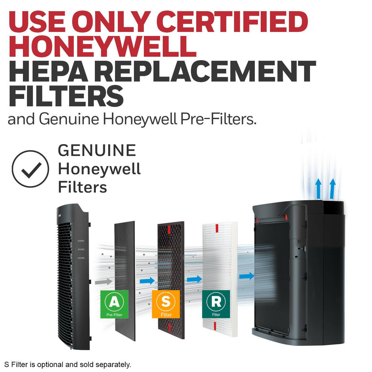 Use only certified Honeywell PA replacement filters and genuine Honeywell pre-filters. Genuine Honeywell filters include a pre-filter, which is optional and sold separately.