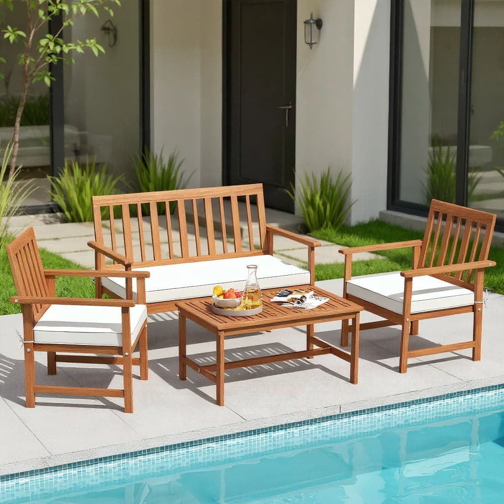 Kadyn - Patio Furniture SetsOutdoor Patio Furniture Sets4 Pieces Acacia Wood Furniture Set with Seat Cushions and Robust Wood - Natural+Off White