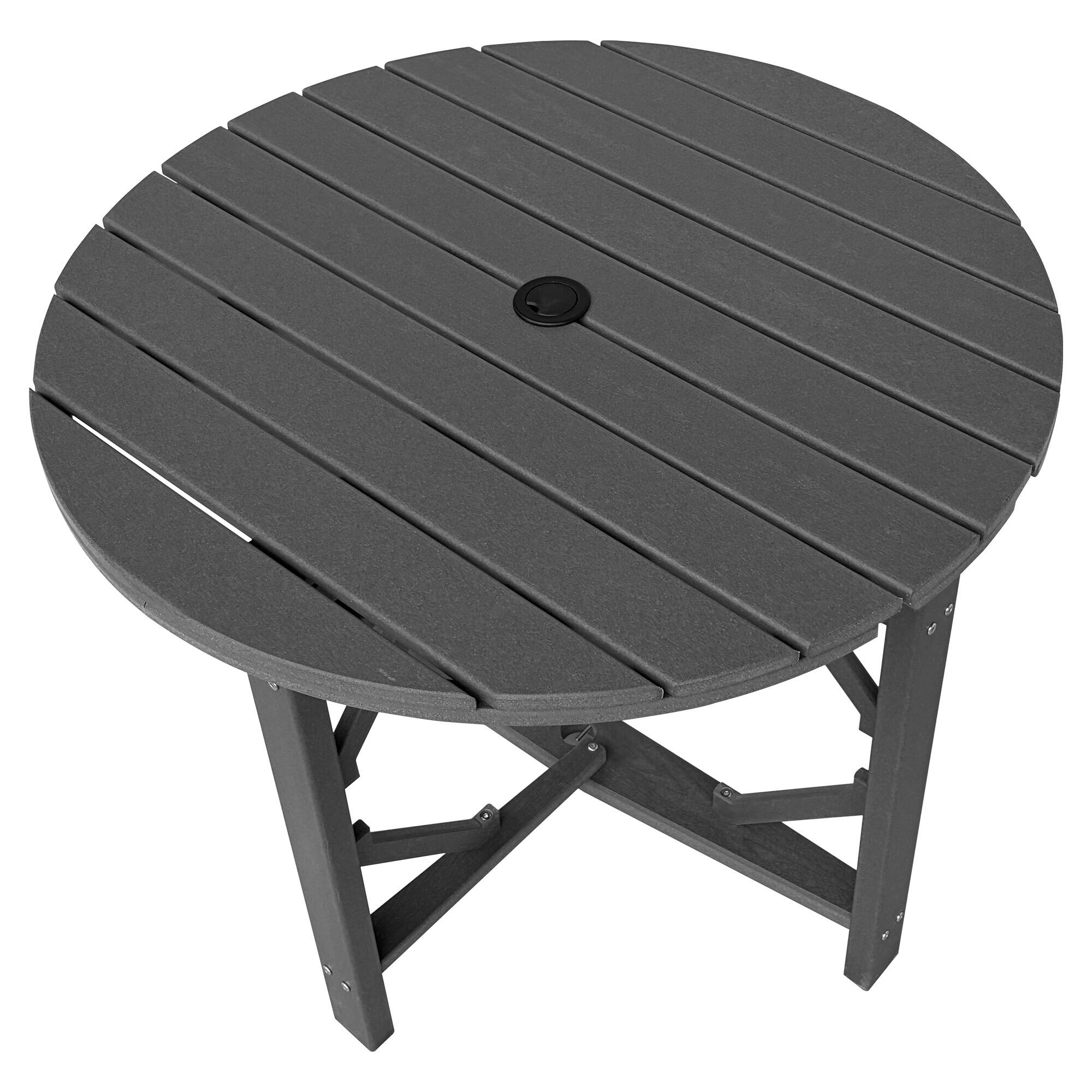 Alt View 4. Fortune Candy - 35.4" HDPE Outdoor Dining Table, Patio Round Folding Table with Umbrella Hole, All Weather-Resistant for Backyard & Deck - Gray.