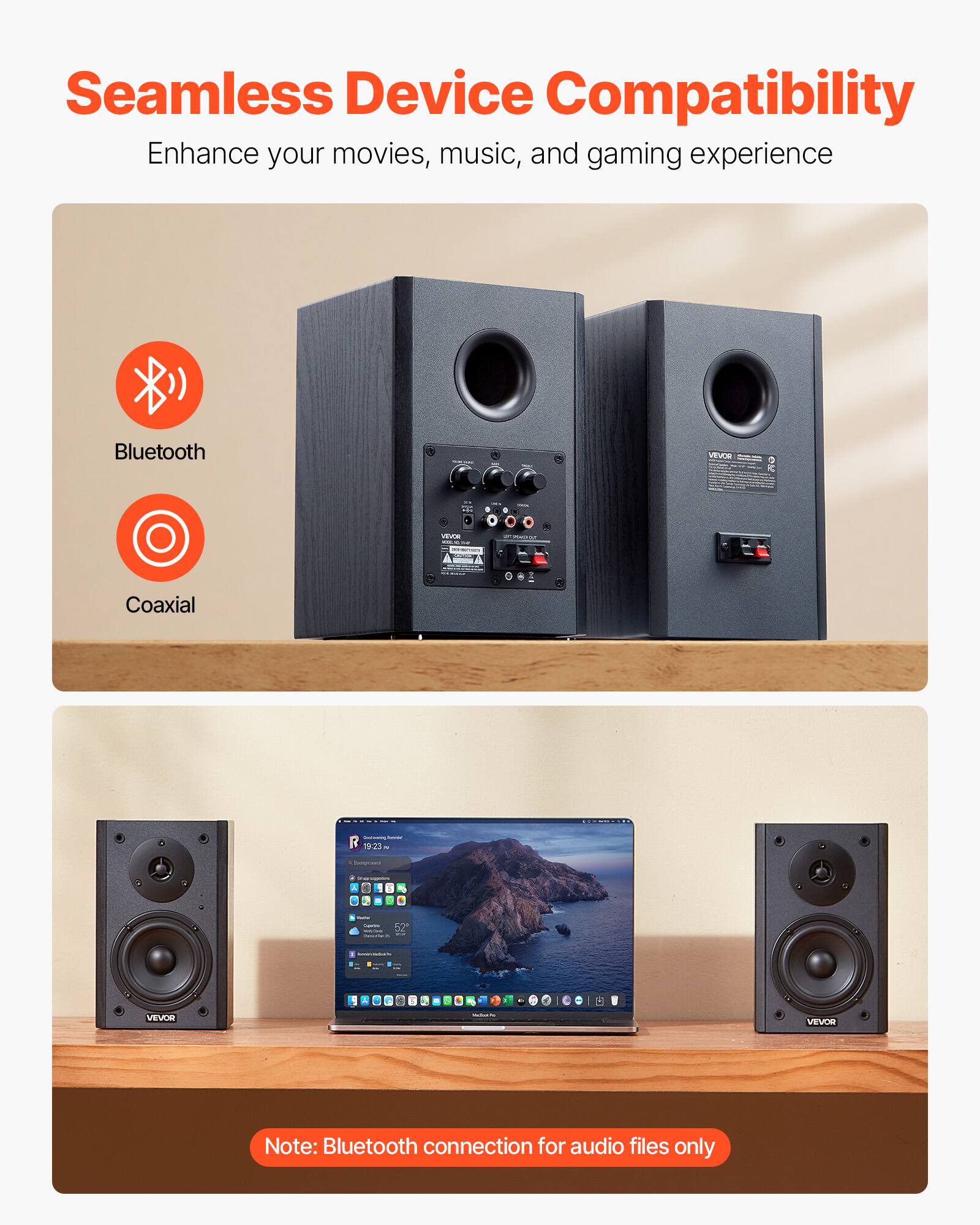 Seamless Device Compatibility Enhance your movies, music, and gaming experience Bluetooth Coaxial Note: Bluetooth connection for audio files only