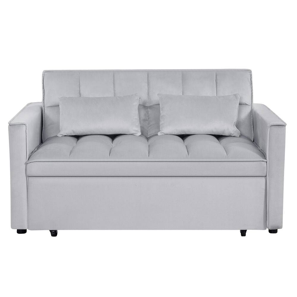 Alt View 1. Resenkos - 54 Inch Adjustable Backrest Sofa, Sofa Bed, Futon Sofa with Double Armrest and Pouch for Living Room - Silver grey.