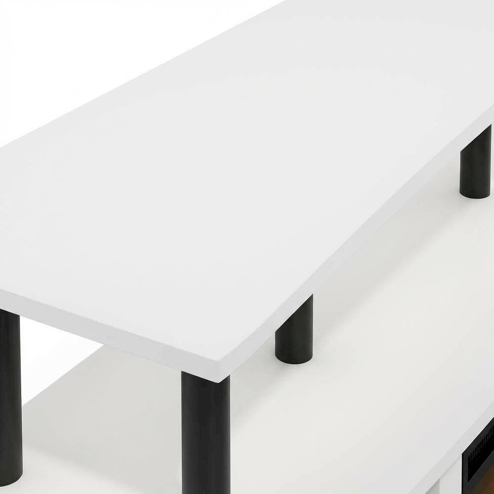 Alt View 1. FurniFact - White open shelving, fireplace entertainment center - Solid White/Black.