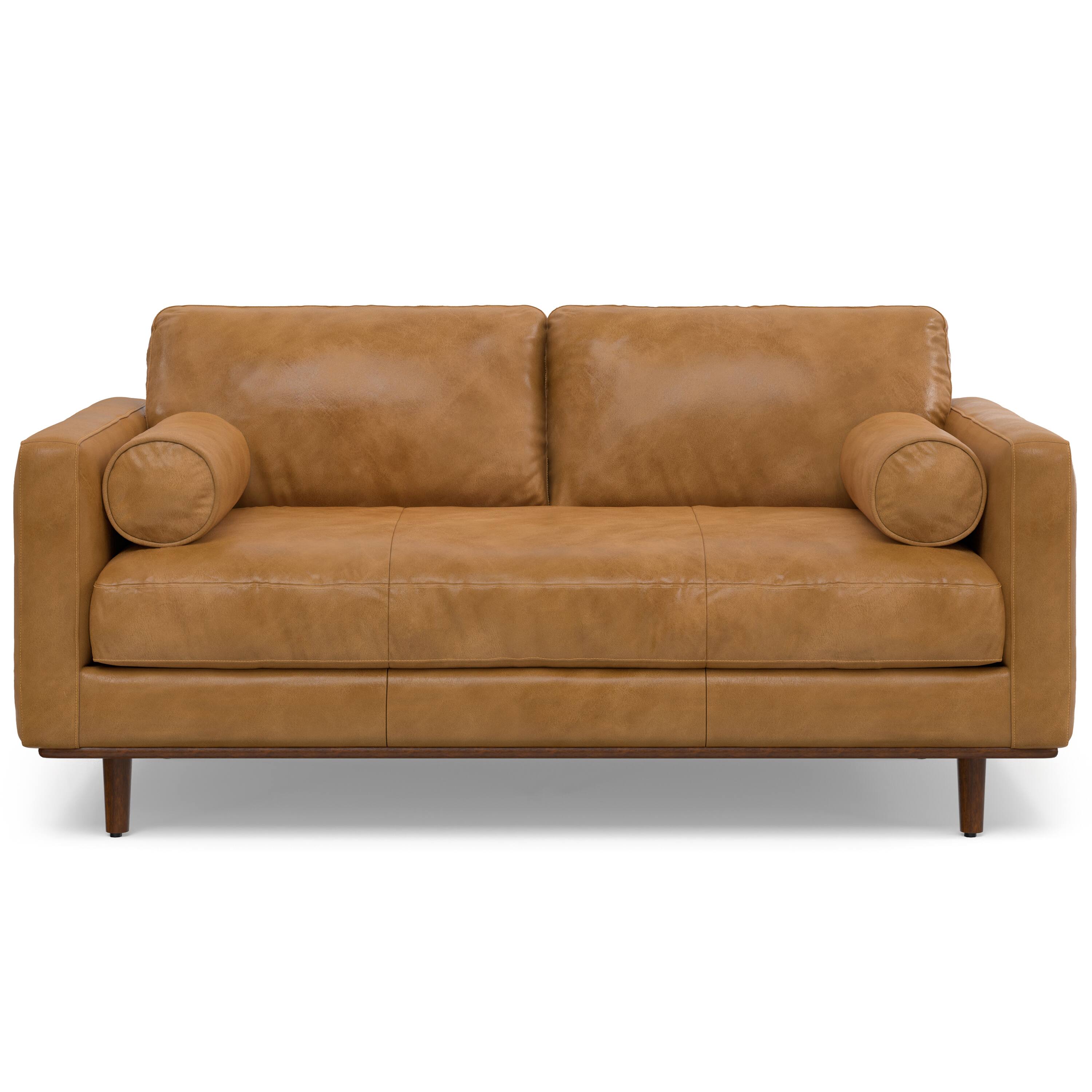 Alt View 2. Simpli Home - Morrison Mid-Century Modern 72 inch Wide Sofa with Ottoman Set in Sienna Genuine Leather - Sienna.