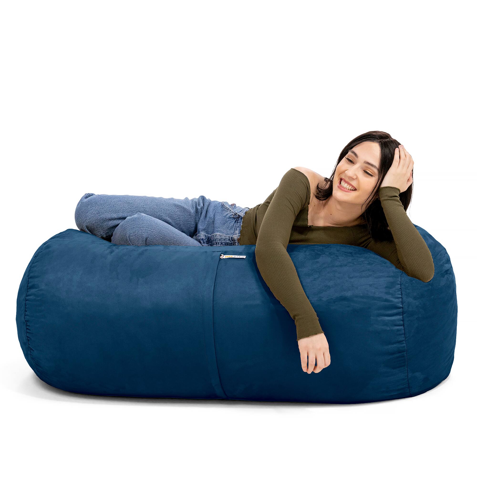 Left. Jaxx - Jaxx Sofa Saxx 4-foot Bean Bag Lounger, Navy - Blue.