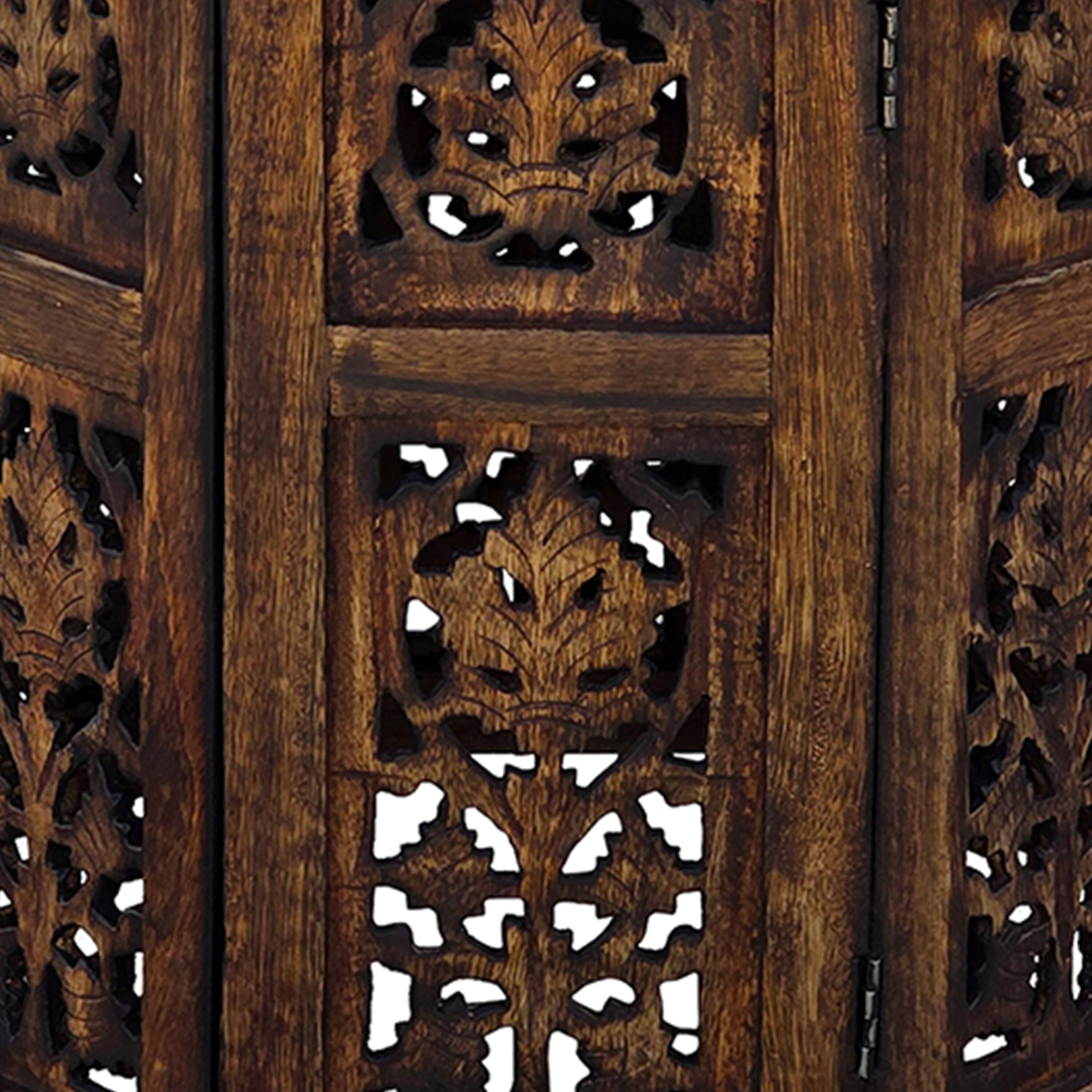 Alt View 2. Manhattan Lane - 18 Inch Mango Wood Folding Accent Table, Hand Carved - Brown.