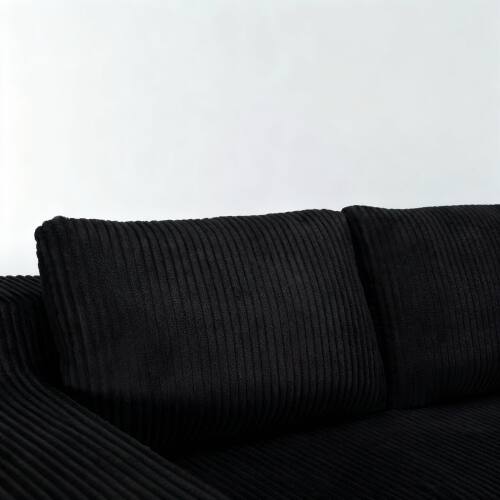 Back. Anysun - Corduroy L-Shape Modular Sectional Sofa Set - Luxury Floor Couch, Foam-Filled Compressed for Living Room & Bedroom - Black.