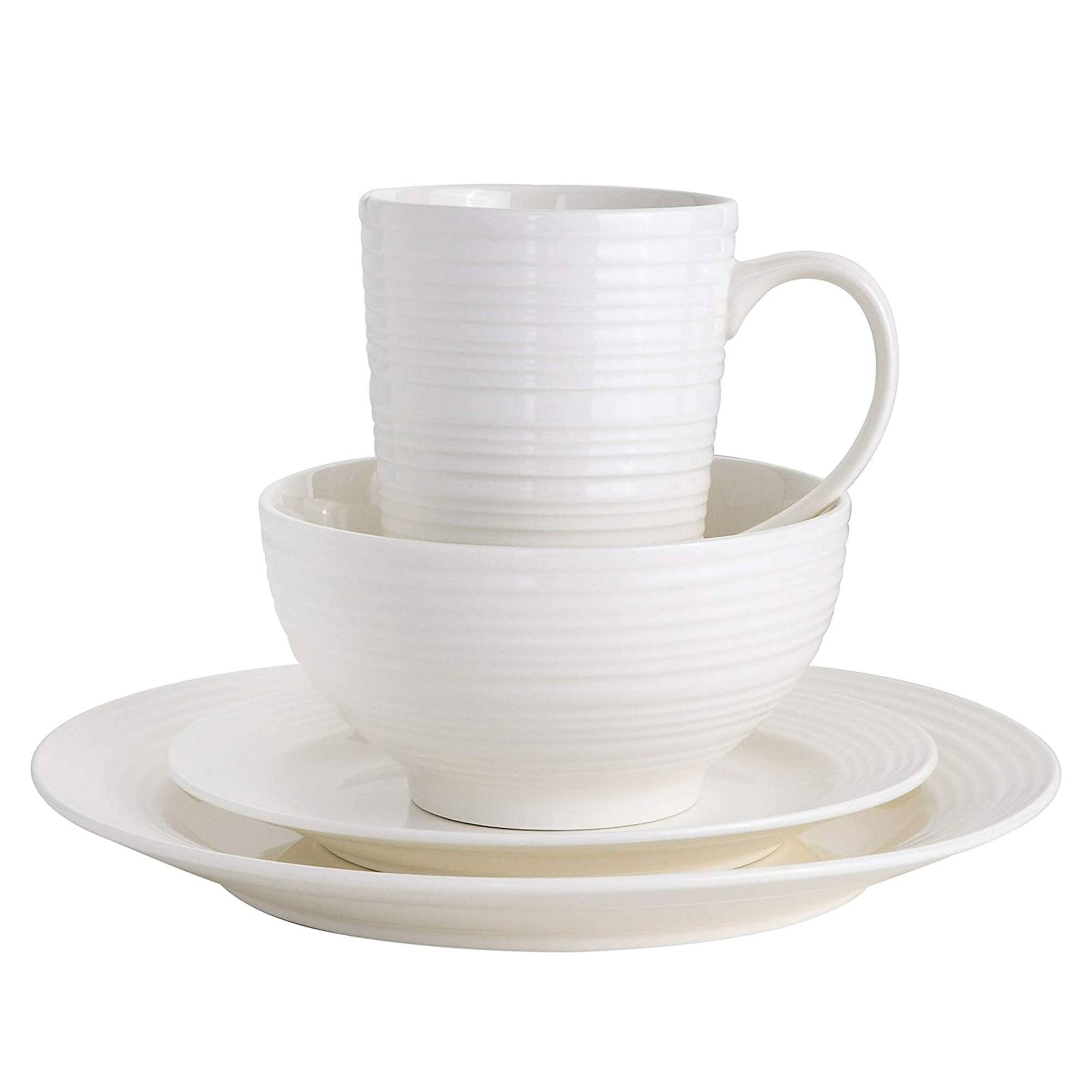 Alt View 10. Gibson - Gibson Home Amelia Court 16 Piece Dinnerware Set with White Embossed Porcelain - White (Embossed).