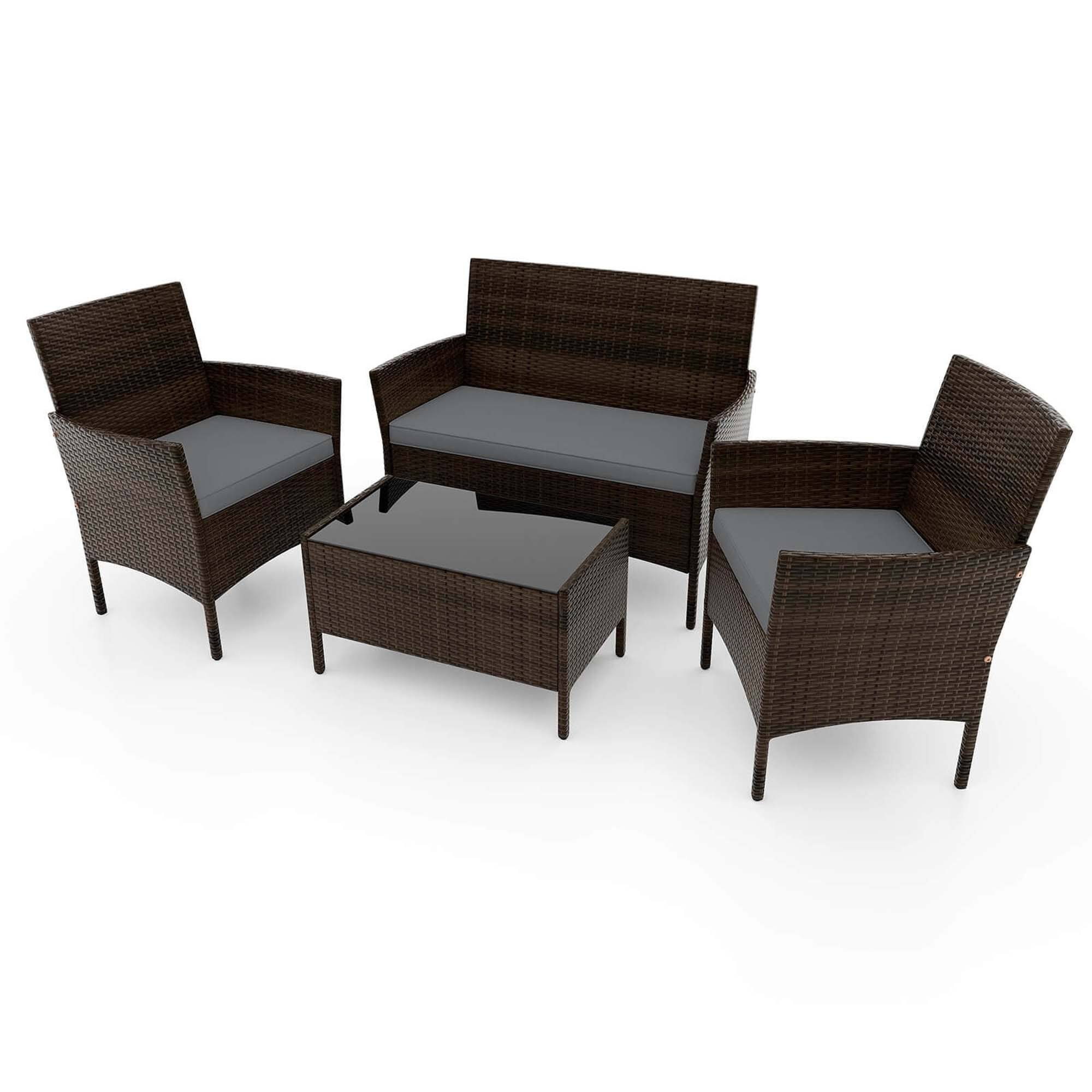 Alt View 8. Costway - 8 PCS Patio Furniture Set with Washable Cushions and Tempered Glass Coffee Table - Mix Brown + Grey.