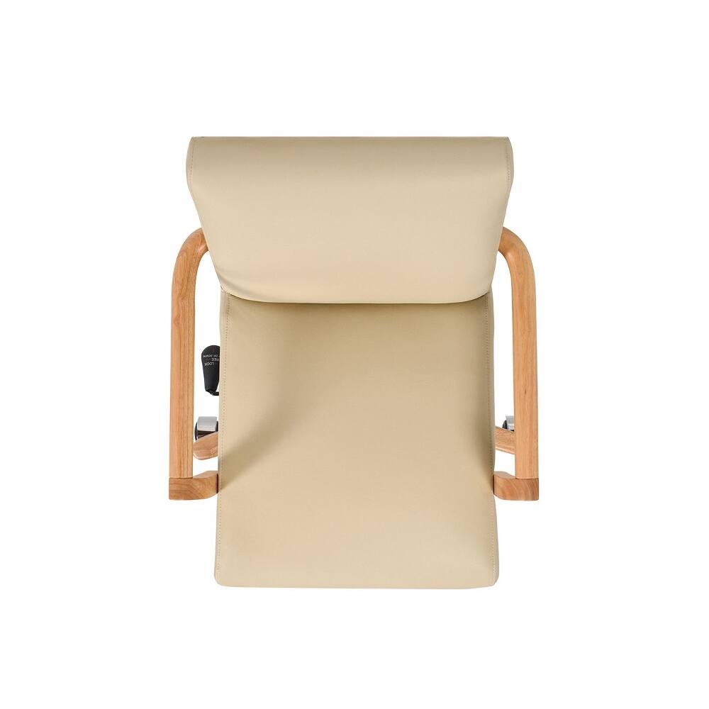 Alt View 3. Loheer - Loheer Farmhouse Office Chair, Cream Beige Leather High Back Executive Desk Chair with Wood Swivel Base - Cream Beige.