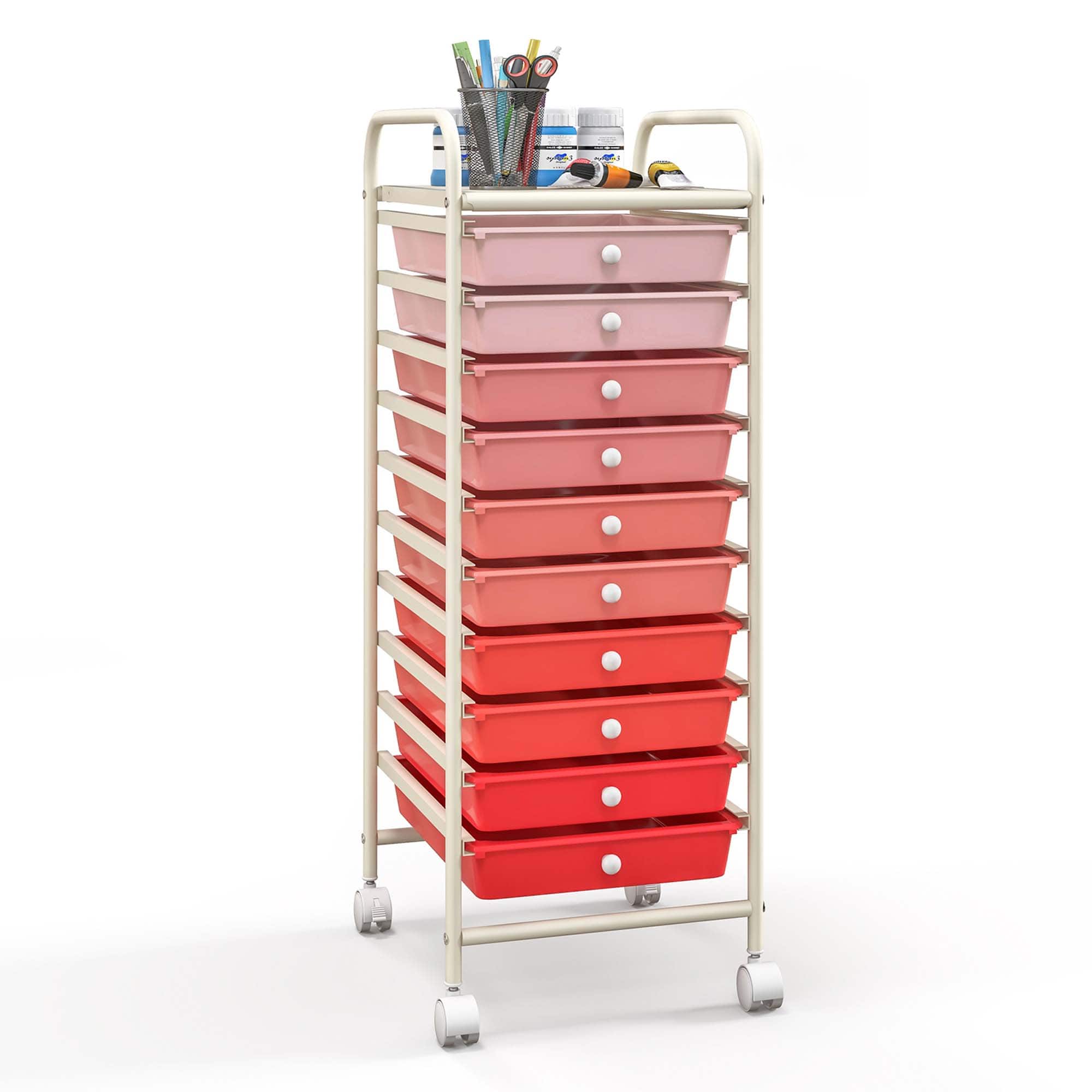 Front. Costway - 10 Drawer Rolling Storage Cart Scrapbook Paper Office School Organizer - Gradient Pink.