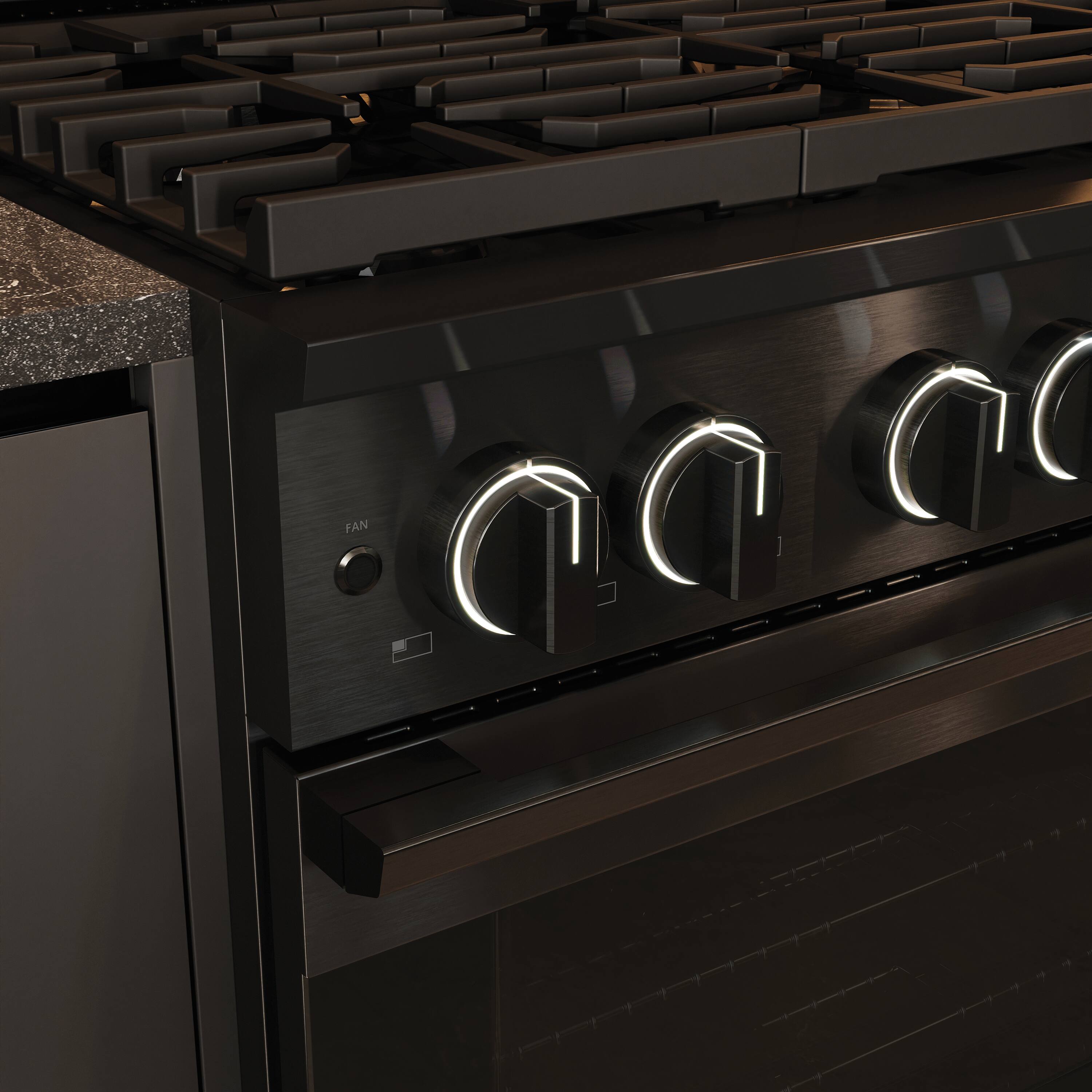 Alt View 14. ZLINE - 36 in. 5.2 cu. ft. Marino Freestanding Gas Range with Manual Clean Convection Gas Oven with 6 Brass Burners - Black Stainless Steel.