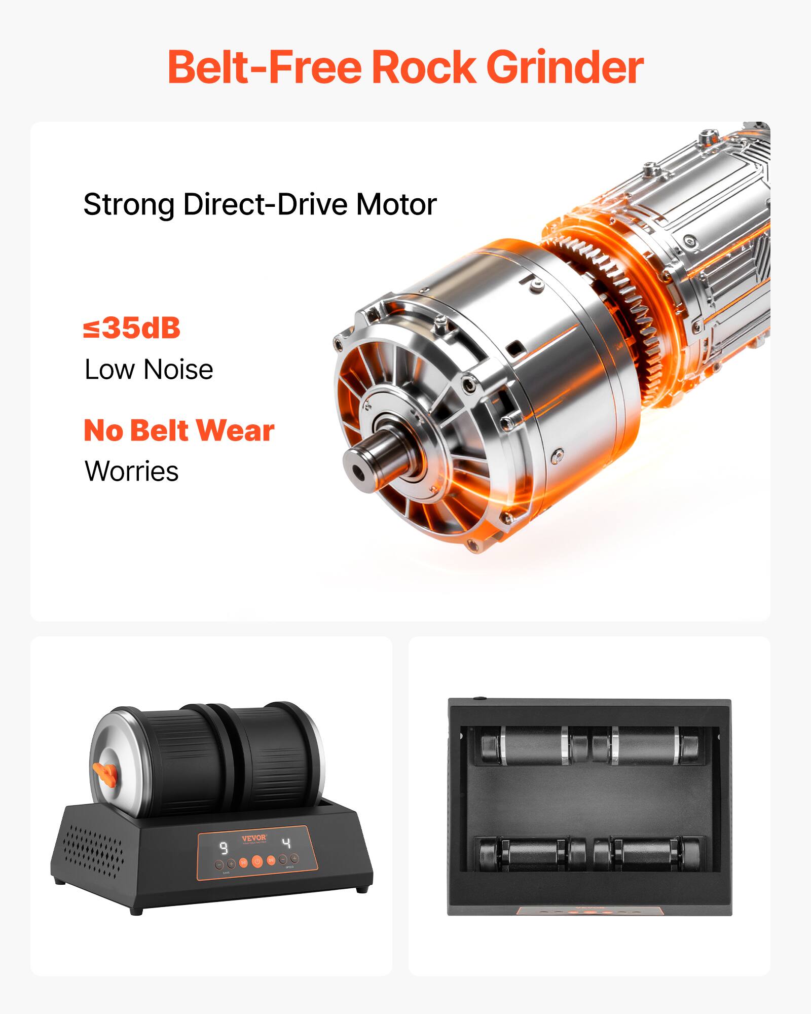 Belt-Free Rock Grinder

Strong Direct-Drive Motor

≤35dB Low Noise

No Belt Wear Worries