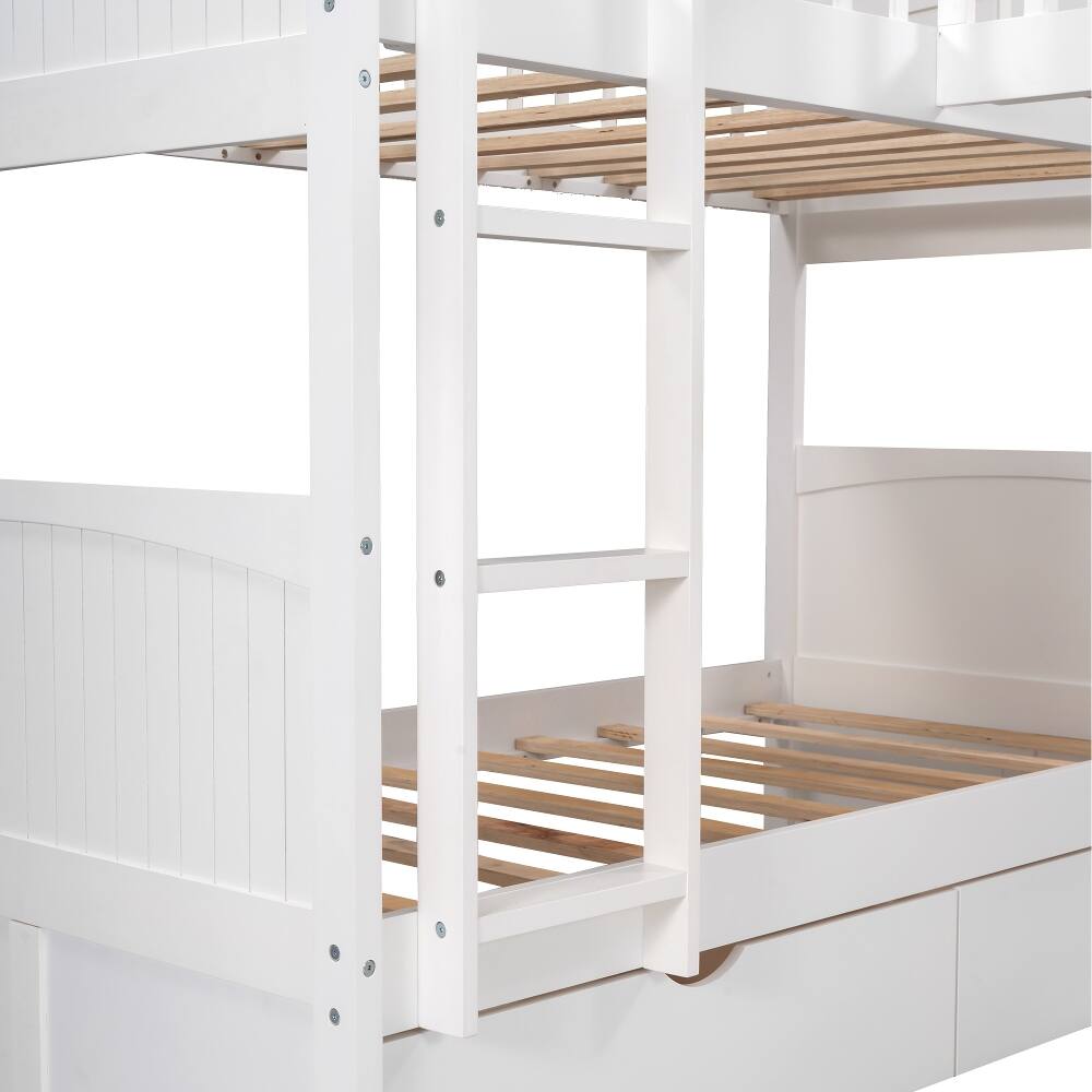 Alt View 3. Loheer - Loheer Twin Bunk Bed with Loft Attached, White Triple Bunk Bed with Drawers - White.