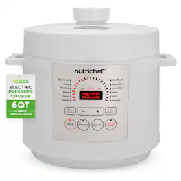 NutriChef - Electric Pressure Cooker, 6 Qt, Digital Cooker with Adjustable Time & Temperature, (NCHS60ZW) - White