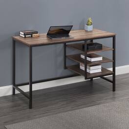 SUNJOY - 33" Computer Desk, Space-Saving Mobile Workstation with Lockable Wheels - Brown