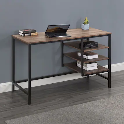Front. SUNJOY - Sunjoy 33" Computer Desk, Space-Saving Mobile Workstation with Lockable Wheels - Brown.