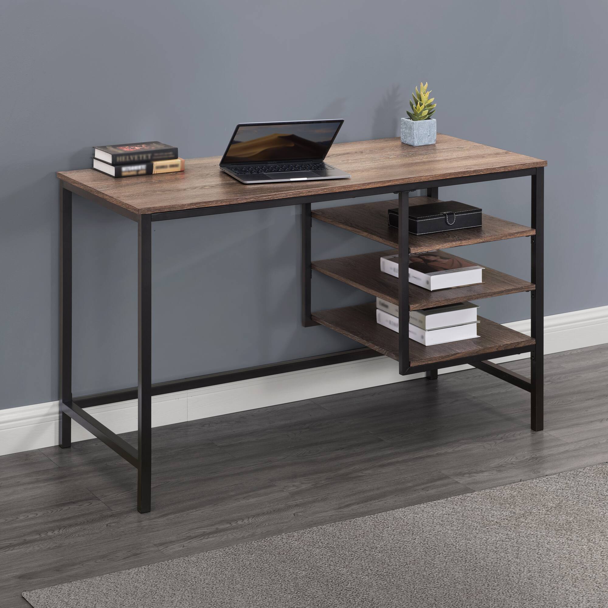 Front. SUNJOY - Sunjoy 33" Computer Desk, Space-Saving Mobile Workstation with Lockable Wheels - Brown.