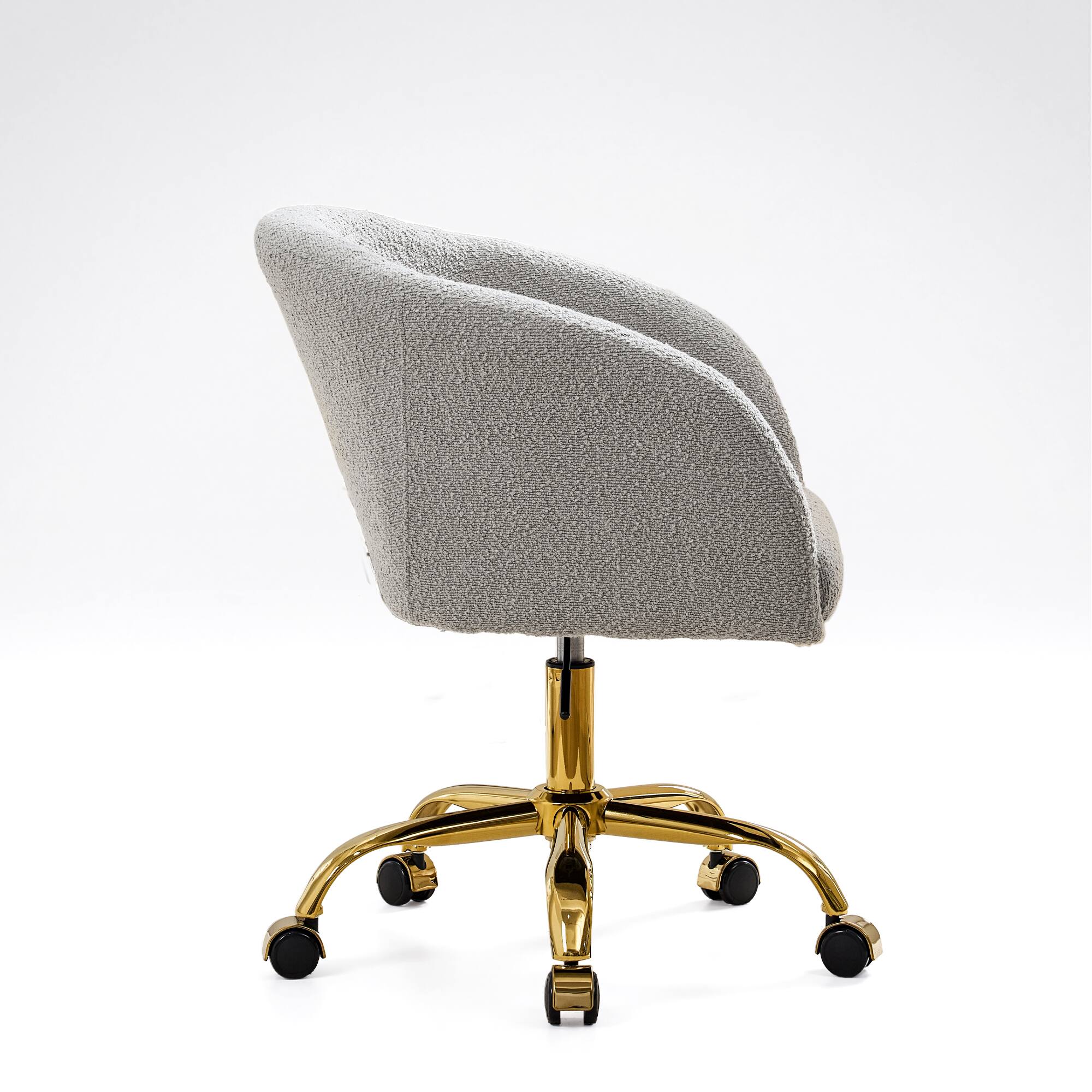 Left. Brick Attic - Vanity Chair with Wheels,Luxury boucle Office Chair, Curved Backrest &Thick Cushion,  Makeup Chair for Home Office - Grey.