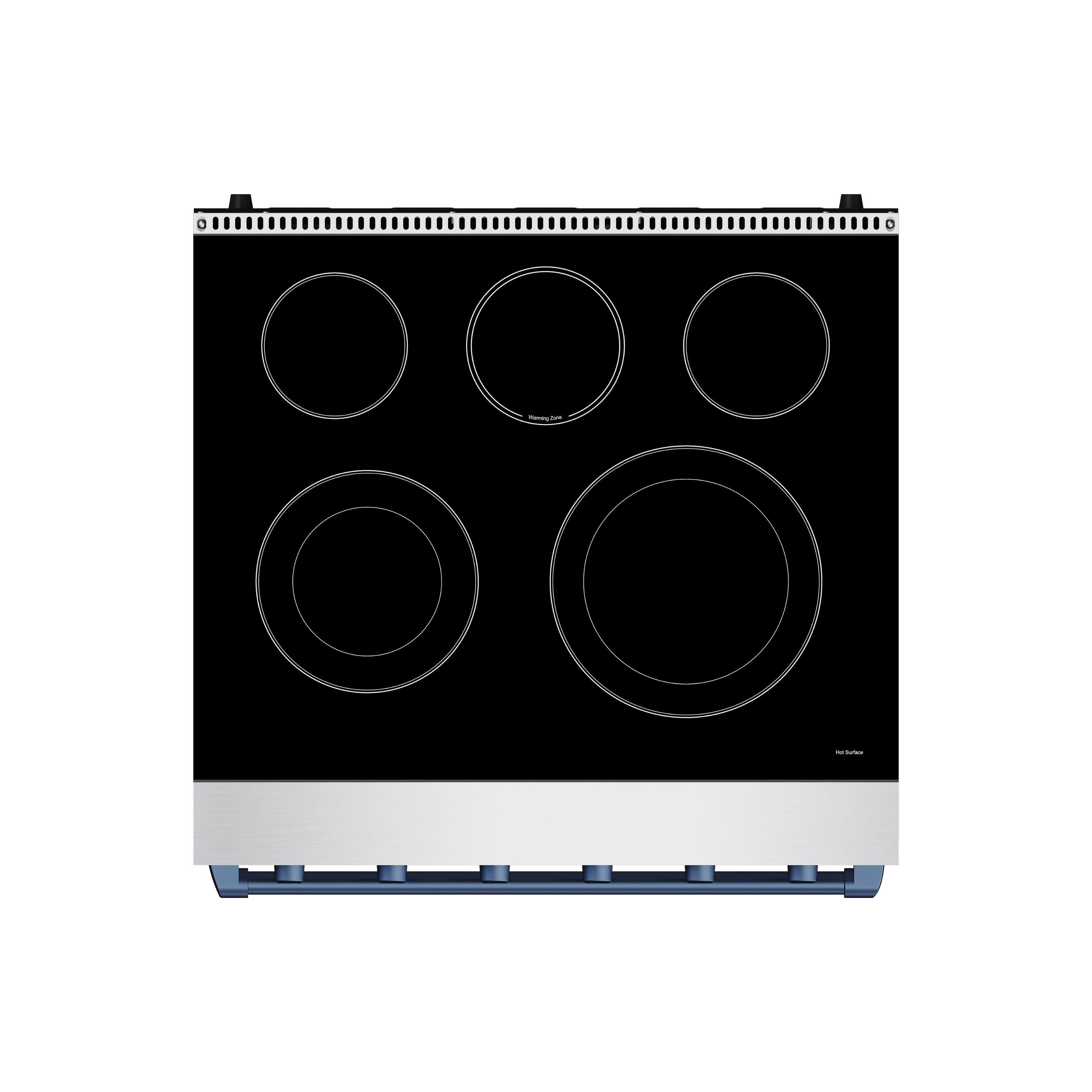 Back. Thor Kitchen - Gordon Ramsay Series by Thor Kitchen 4.55 Cu. Ft Freestanding Electric Range with Navy Blue Hardware - Stainless steel.