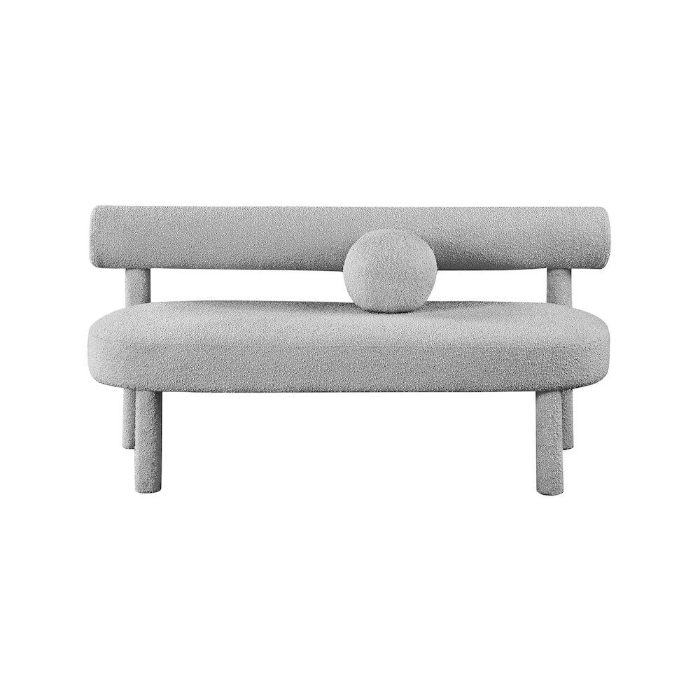 Back. Meridian Furniture - Parlor Grey Boucle Fabric Bench - Grey Boucle Fabric.