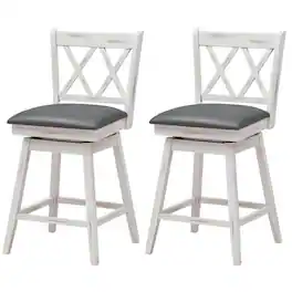 Hivvago - Set of 2 Wood 24-in Counter Height Farmhouse Swivel Cushion Seat Barstools - White