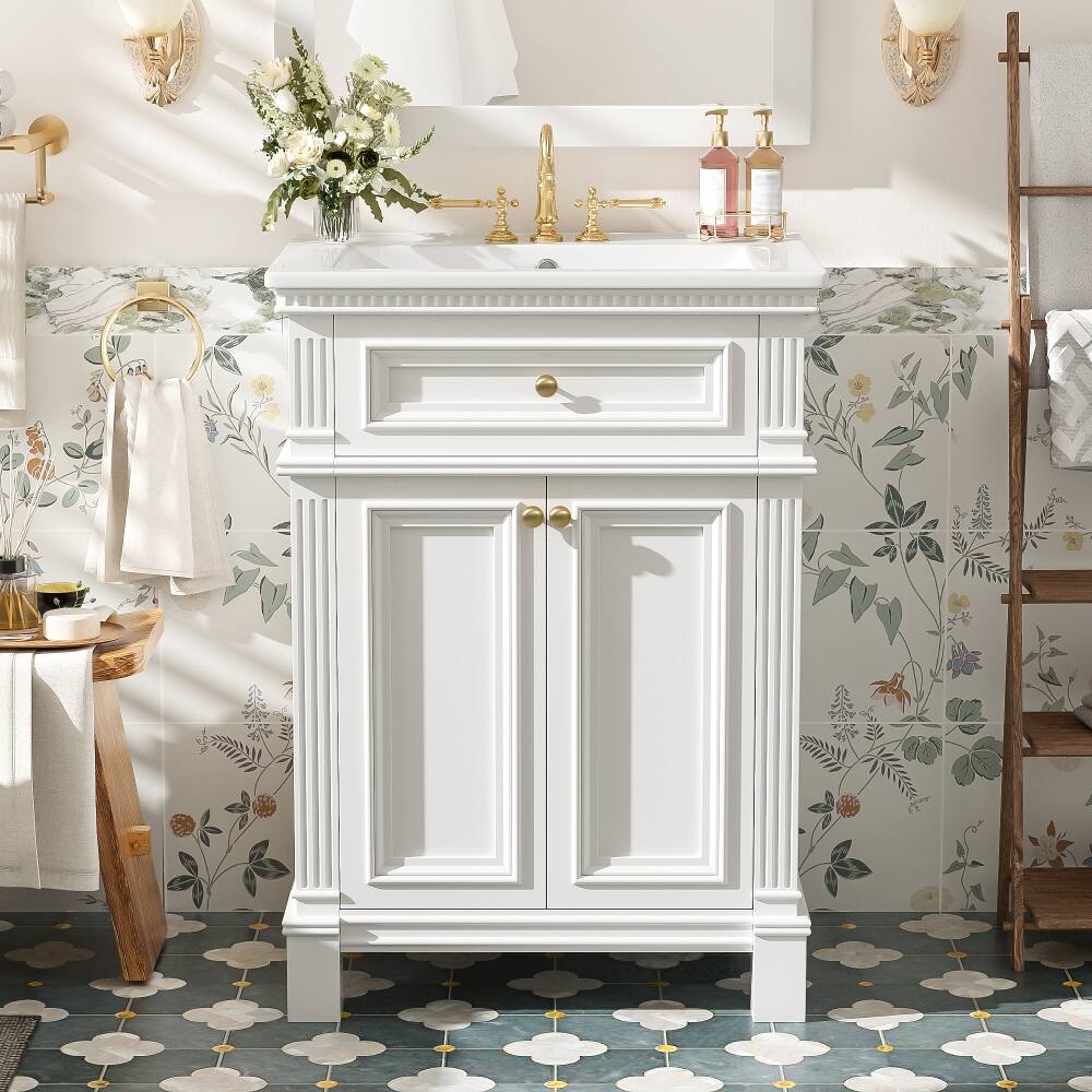 Left. Loheer - Loheer 24 inch bathroom vanity with sink White Vintage Cabinet - White.