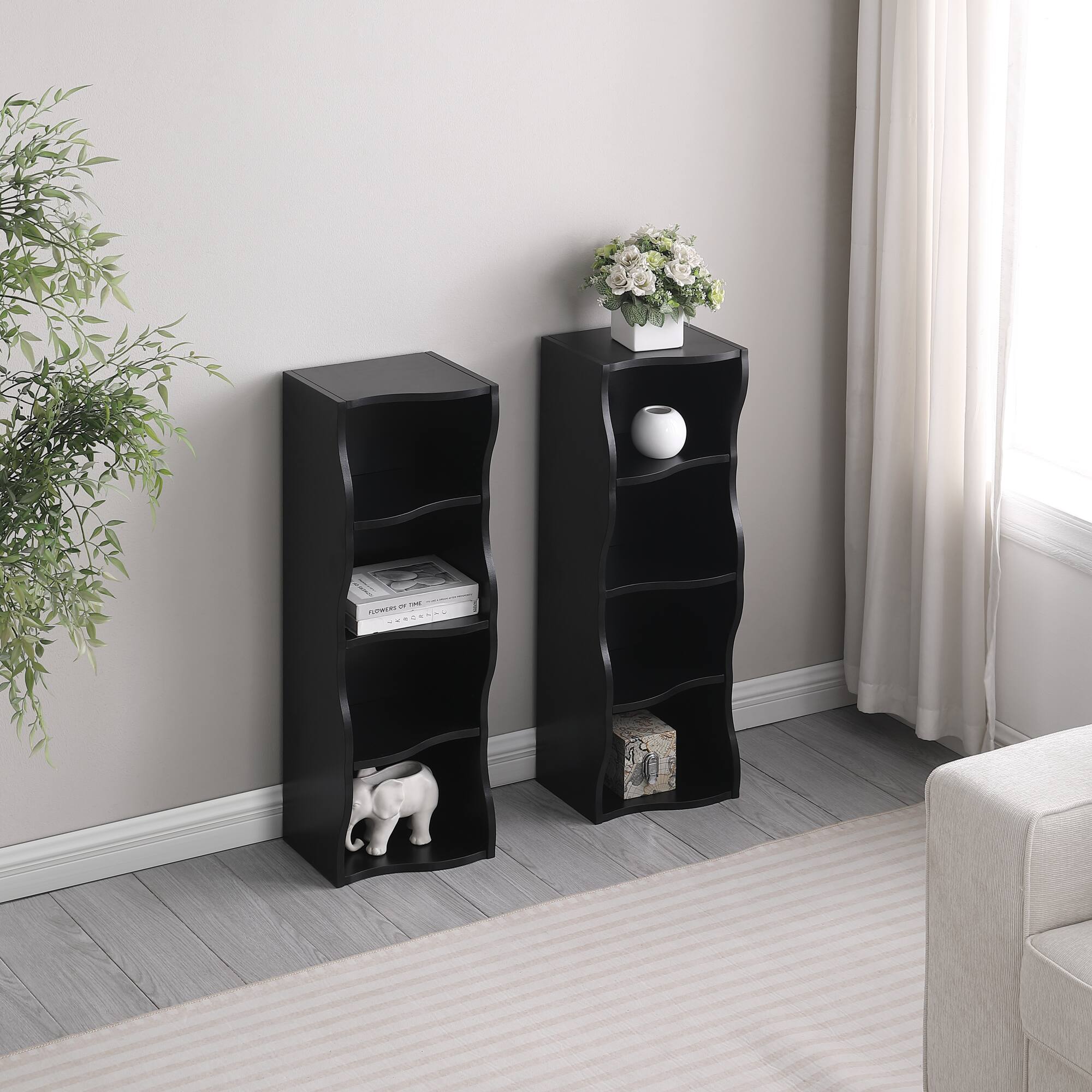 Alt View 1. GOODSILO - Ultra-Thin Adjustable Shelf Bookcase with Wavy Border Design for Home and Office Storage Solutions - Black.