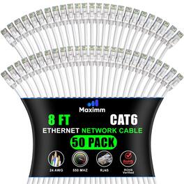 Maximm - Cat 6 Ethernet Cable 8 ft (50-Pack) - UTP, 10Gbps, 550MHz