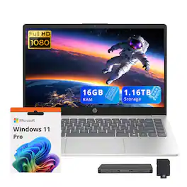 HP - 14" FHD Laptop,Intel Core i5-1334U,16GB RAM,1TB SSD+160GB Dock Set,Intel Iris Xe Graphics,Wi-Fi 6,Win 11 Pro - Silver