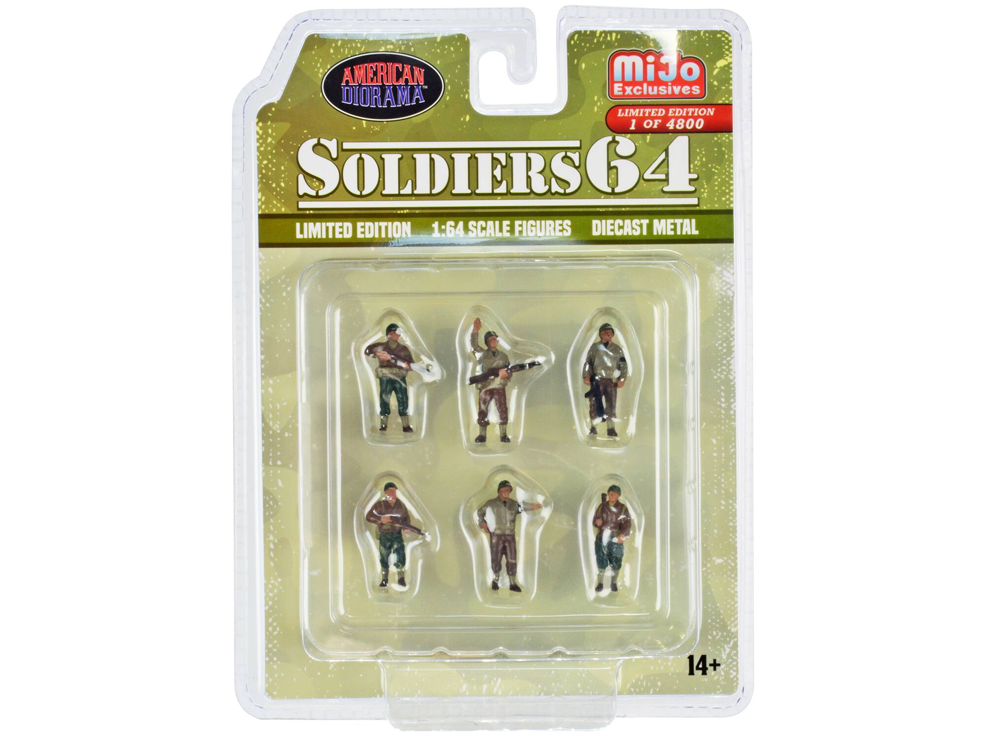 AMERICAN DIORAMA  
SOLDIERS 64  
LIMITED EDITION  
1:64 SCALE FIGURES  
DIECAST METAL  

miJo Exclusives  
LIMITED EDITION  
1 OF 4800  

14+