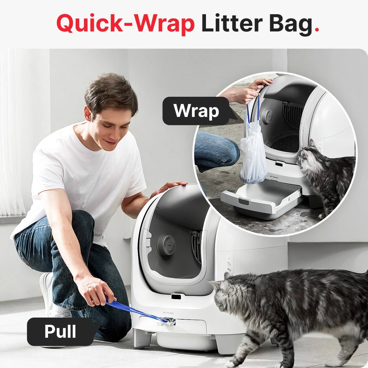 Quick-Wrap Litter Bag. Wrap PETANE Pull.