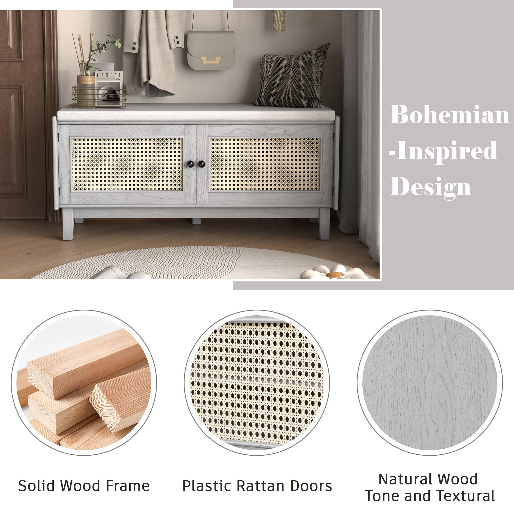 CEREAL 4 Bohemian-Inspired Design Solid Wood Frame Plastic Rattan Doors Natural Wood Tone and Textural