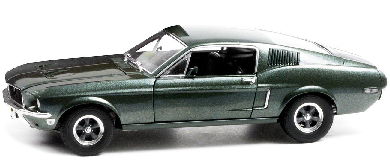 Angle. Greenlight - 1968 Ford Mustang GT Fastback Highland Green Metallic 1/18 Diecast Model Car by Greenlight - Green Metallic.