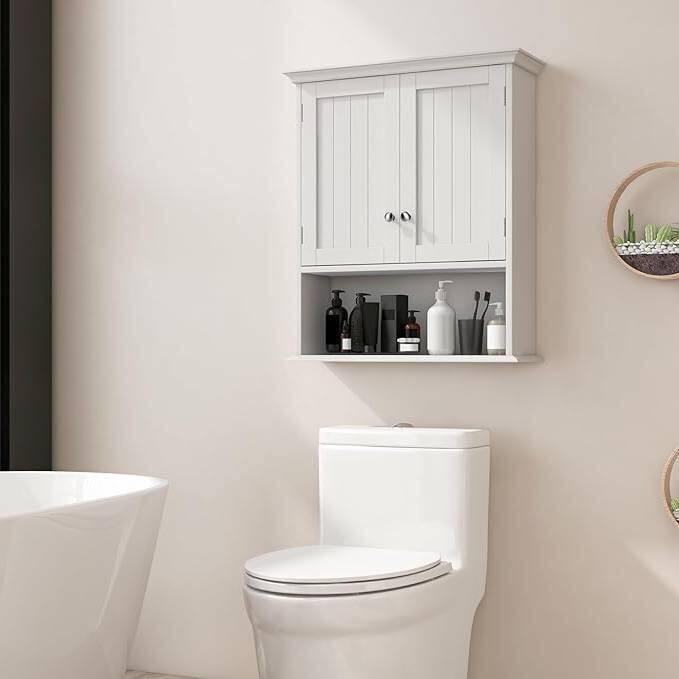 Angle. Hivvago - Wall Mounted Bathroom Medicine Cabinet with Open Storage Shelf in White - White.