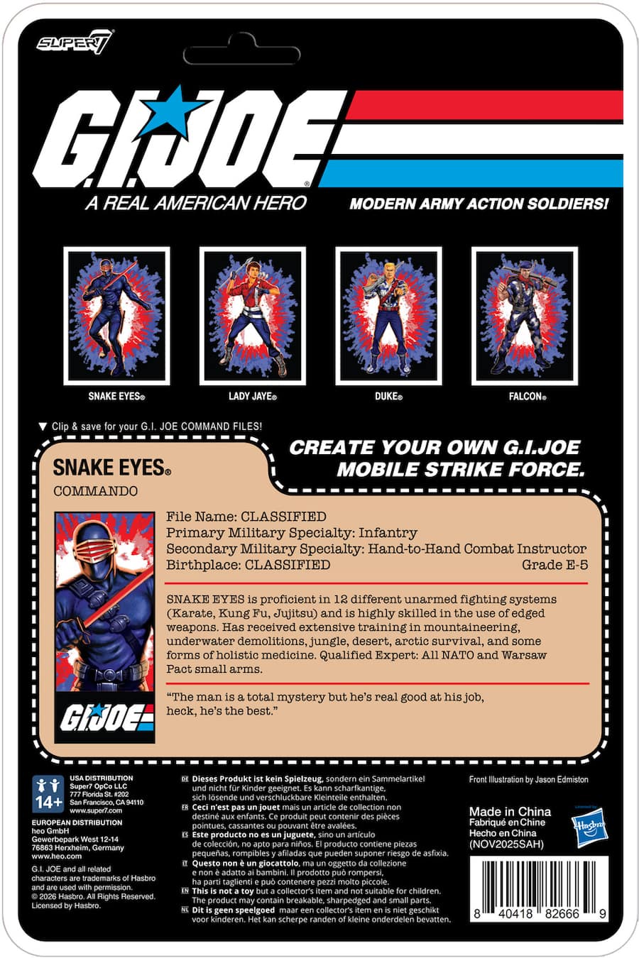 Joe Action Form Super7 G.I. Joe ReAction+ Wv8 Snake Eyes (America's 250th Anniversary ...