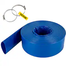 Front. VEVOR - Discharge Hose, 2" x 105', PVC Fabric Lay Flat Hose, Heavy Duty Backwash Drain Hose with Clamps, Weather-proof - Blue.
